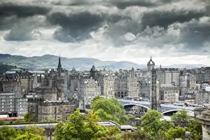 Georgian Style Prints: Edinburgh city view from Calton Hill looking towards the Old Town