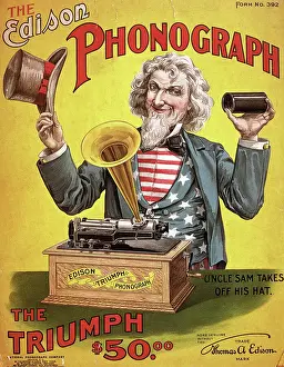 Stars And Stripes Prints: Edison Triumph Phonograph Poster
