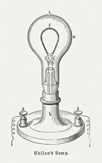 Edisons light bulb (1879), wood engraving, published in 1881