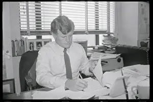 Edward Kennedy Concentrating on a Speech