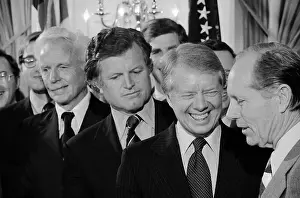 Anderson Prints: Edward Kennedy Looking on near Jimmy Carter