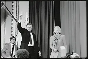Edward Kennedy Raising a Fist to Supporters