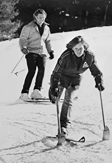 Vail Prints: Edward Kennedy Skiing with Edward Kennedy Jr. Down Ski Slope