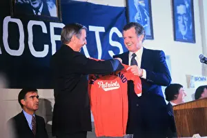 Sports Jersey Prints: Edward M. Kennedy Giving Patriots Jersey to Walter Mondale