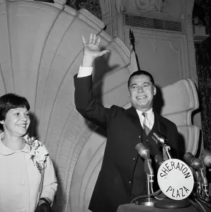 Announcement Prints: Edward W. Brooke Waving From Podium