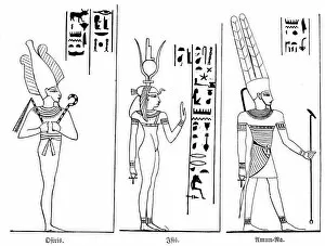 Ancient Egyptian Gods and Goddesses Gallery: Egyptian deities Osiris, Isis and Amun-ra