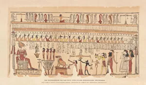 Ancient Egyptian Gods and Goddesses Gallery: Egyptian god Osiris in the underground courtroom, chromolithograph, published 1879