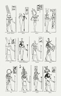 Ancient Egyptian Gods and Goddesses Gallery: Egyptian gods and goddesses, wood engravings, published in 1880