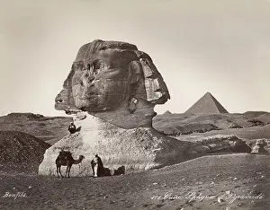 1880s Prints: Egyptian Men with Camel at Sphinx