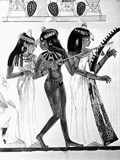 Harpist Prints: Egyptian Mural of Musicians and Dancers