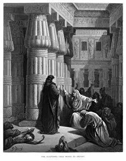 Egyptian Culture Collection: The egyptians urge Moses to depart engraving 1870