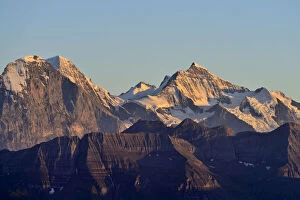 Eiger North Face with Eiger, Monch and Jungfrau mountains in the morning light, Brienzer Rothorn Mountain, Brienz