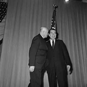 Eisenhower and Nixon Standing Near American Flag