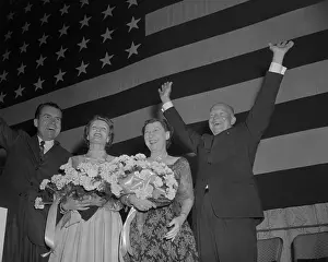 Eisenhower and Nixon with Wives Celebrating