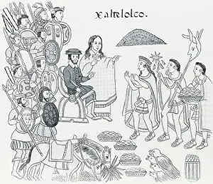 Elaborate Drawing Depicting Aztec Treaty Conference