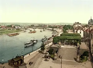 Historical Old Town Prints: The Elbe and the Bruehl Terrace in the Old Town of Dresden