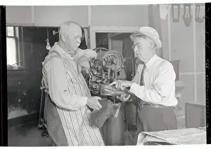 Shoemaker Prints: Elderly Businessman Talks with Neighbor on Politics