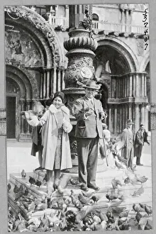 Elderly Couple Surrounded by Pigeons at Saint Marks