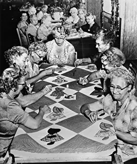 Quilt Prints: Elderly Women Sewing Quilts Together