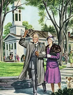 Striding Prints: Eldery Couple Leaving Church