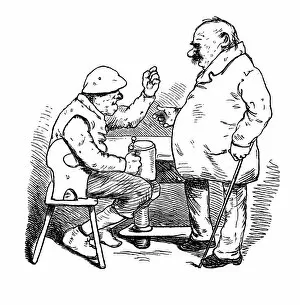 Images Dated 23rd July 2017: Two eldery men discuss and gesticulate. One of them holds a pint of beer in hand -1867