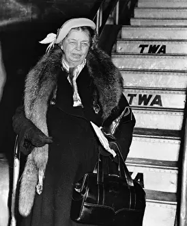 Disembarking Prints: Eleanor Roosevelt Disembarking TWA Aircraft