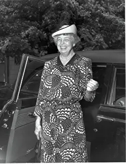 Vehicle Door Prints: Eleanor Roosevelt Smiling by Car