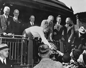 Eleanor Roosevelt and Supporter Shaking Hands