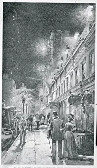 Electric Lights Connected from Underground Illuminating Sidewalk Street