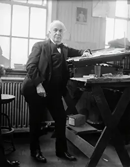 Prints of (Original Caption). New Jersey: Edison Spends Part Of 74th Birthday In His Laboratory. Thomas A A Visual Journey Through Innovation: Electricity Pioneer Thomas A. Edison Posing in His Laboratory