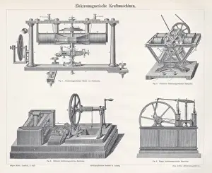 Motor Boat Prints: Electro magnetic power machine engraving 1895