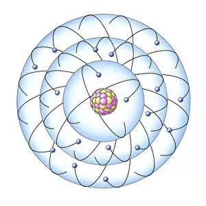 Electrons spinning around nucleus of an atom