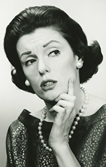 Pearl Collection: Elegant woman, pondering, (B&W), (Portrait)