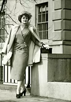 35 39 Years Collection: Elegant woman posing on sidewalk, (B&W)