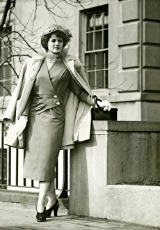 35 39 Years Collection: Elegant woman posing on sidewalk, (B&W)