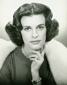 Bracelet Prints: Elegant woman posing in studio, (B&W), close-up, portrait