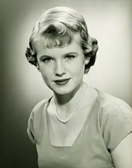 Pear Prints: Elegant woman posing in studio, (B&W), (Portrait)
