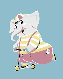 Blue Background Gallery: Elephant Riding a Scooter