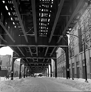 Prints of NEW YORK, NY - JANUARY 1959: The elevated tracks of the New York City subway in January 1959 in New York City, New York. (Photo by David Attie/Getty Images) Portraits, Artworks, and Montages from a Visionary Photographer: Elevated Subway Tracks in 1950's NYC