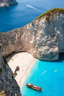 Images Dated 31st August 2015: Elevated view of famous shipwreck beach. Zakynthos, Greek Islands, Greece
