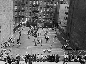 Socializing Prints: Elevated view of youngsters on playground