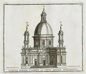 Elevation of the facade of the church of S. Agnese, in Piazza Navona, historic Rome, Italy, digital reproduction of an original 17th century template, original date unknown