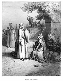 Images Dated 19th August 2016: Eliezer and Rebekah engraving 1870