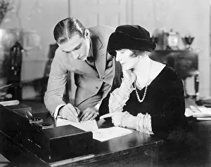Prints of (Original Caption). Trying To Get Sarah Bernhardt To American Timeless Glamour: The Allure of Rudolph Valentino: Elinor Glynn and Rudolph Valentino at Movie Terms Signing