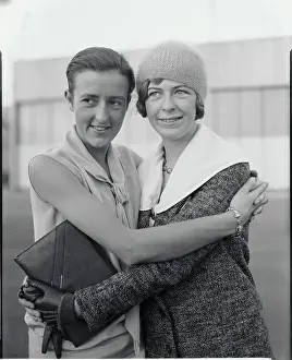 Bobbi Trout Prints: Elinor Smith and Bobbie Trout Hugging Each Other