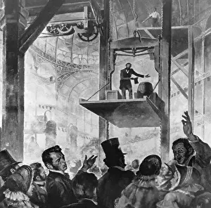 Elevator Prints: Elisha Otis Demonstrating Elevator