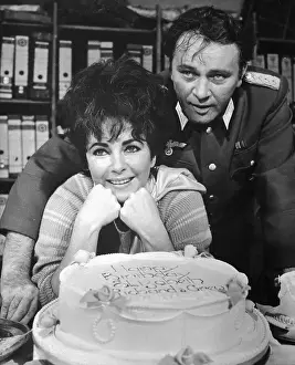 Elizabeth Taylor with Birthday Cake from Richard Burton