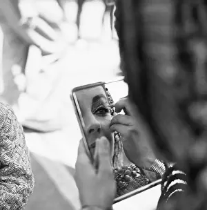 Hand Mirror Prints: Elizabeth Taylor Doing Makeup for a Scene