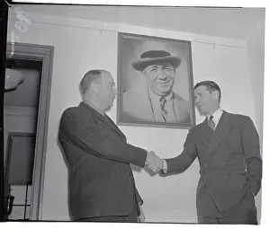 South Bend Prints: Elmer Hayden Shaking Hand of Joe Boland