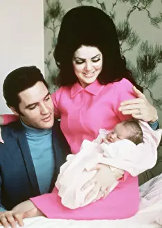 Newborn Prints: Elvis Presley with Wife and Newborn Daughter